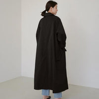 Damen langer Swingcoat mit A-Linien-Schnitt und überschnittenen Schultern - Schwarz