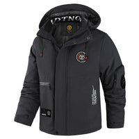 Herren wattierte Wind- und Wetterjacke mit Kapuze und Utility-Taschen - Dunkelgrau