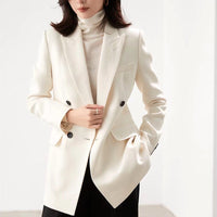 Damen Taillierter Longline-Blazer mit doppelreihiger Knopfleiste und Pattentaschen Nord Taschen - Eierschalenweiß