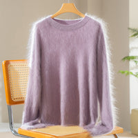 Damen Flauschiger Angora-Mix Rundhalspullover Nord Taschen - Flieder