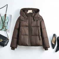 Damen kurze Steppjacke mit herausnehmbarem Kragenpolster - Braun