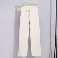 Damen Breite Baumwoll-Frottee-Loungehose mit hohem Bund und Tunnelzug Nord Taschen - Beige-Apricot Hose