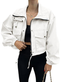 Damen Kurzjacke mit Kordelzug und elastischen Bündchen - Weiß