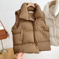 Damen wattierte Steppweste mit Schalkragen und verstellbarem Kordelsaum - Khaki