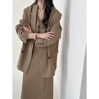 Damen Oversize-Sakko mit kastiger Weste und knöchellangem Midirock Nord Taschen - Ecru