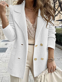 Damen Strickblazer mit doppelter Knopfleiste und Reverskragen - Weiß