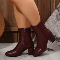 Damen Stiefeletten mit Blockabsatz und vielseitigem Design - Weinrot
