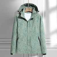 Damen leichte Regen- und Windjacke mit Kapuze und Blattmuster - Damen - Bohnengrün