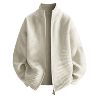 Damen modische Strickjacke mit hohem Kragen und Reißverschluss - Creme