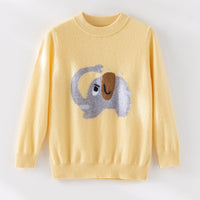 Damen Feinstrick-Pullover mit plüschiger Elefanten-Intarsia und Rippbündchen Nord Taschen - Pastellgelb