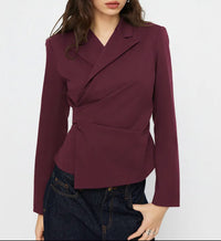 Damen Eleganter Tailored Blazer Nord Taschen - Weinrot