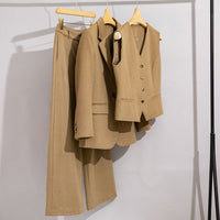 Damen Lang geschnittener Wollmix-Blazer mit Ein-Knopf-Verschluss und Pattentaschen Nord Taschen - Kamel Dreiteiler