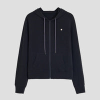 Damen leichte Kapuzen-Sweatjacke aus Slub-Jersey mit durchgehendem Reißverschluss und Kängurutaschen Nord Taschen - Schwarz