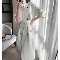 Damen Trenchcoat mit doppelter Knopfleiste und Taillengürtel Nord Taschen - Weiß