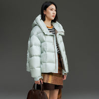 Damen Kurze Boxy‑Steppjacke mit Oversize‑Ärmeln, hohem Thermokragen und Kapuze Nord Taschen - Minzgrün