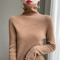 Damen Slim Fit Rollkragenpullover - Goldsand Kamel