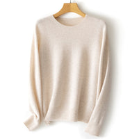 Damen Kaschmir-Mix Rundhalspullover mit Oversize-Schnitt Nord Taschen - Teebeige
