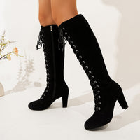 Damen Overkneestiefel mit Schnürdetail und Reißverschluss - Schwarz