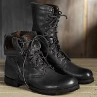 Sina | Damen Casual Runde Zehenpartie Schnürstiefel - Schwarz