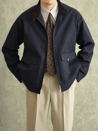 Herren Harrington-Jacke mit Cordkragen und aufgesetzten Pattentaschen Nord Taschen - Dunkelblau