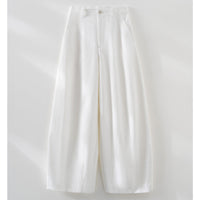 Damen Hochtaillierte weite Culotte-Hose aus Leinen‑Mix mit Bügelfalte und Eingrifftaschen Nord Taschen - Weiß