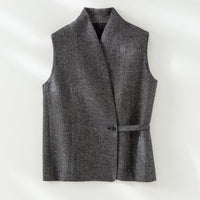 Damen Taillierte ärmellose Weste mit V‑Ausschnitt und Ziergürtel Nord Taschen - Tintenblau Weste