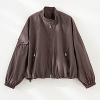 Damen Kurze technische Bomberjacke im Oversize‑Stil mit Ärmeltasche und Zwei‑Wege‑Reißverschluss Nord Taschen - Kaffeebraun
