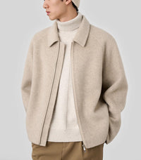 Herren Boxy‑Wollblouson mit verdecktem Zwei‑Wege‑Reißverschluss und Hemdkragen Nord Taschen - Meliertbeige