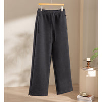 Damen weite French‑Terry Lounge-Sweatpant mit hohem Bund, Kordelzug und seitlichen Schlitzen Nord Taschen - Dunkelgrau-schwarze Hose