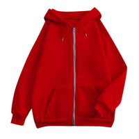 Damen weite Kapuzenjacke mit Reißverschluss, Kängurutaschen und Rippbündchen - Rot