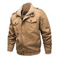 Herren Canvas-Fieldjacke mit Stehkragen und multifunktionalen Taschen - Khaki 2701