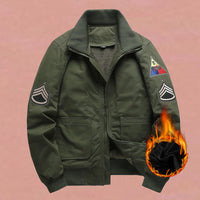Herren Bomberjacke im Militärstil mit Patches und verdecktem Reißverschluss - Olivgrün gefüttert