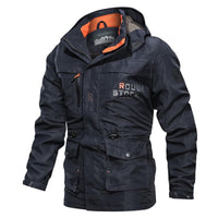 Herren Feldparka mit Kapuze, Taschen und Tunnelzug - Blau (Ungefüttert)