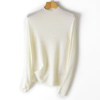 Damen Feiner Stretch-Feinstrickpullover mit halbem Stehkragen und schlanker Silhouette Nord Taschen - Perlenweiß