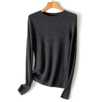 Damen Leichter strukturierter Langarm-Strickpullover mit Rundhals und feiner Crinkle-Optik Nord Taschen - Dunkelmeliertgrau