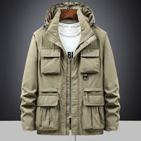Herren Fieldjacke mit Kapuze und Multifunktionstaschen - Khaki
