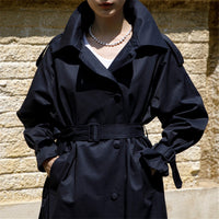 Damen Oversize-Trenchcoat mit Sturmklappe und abnehmbarem Bindegürtel - Marineblau
