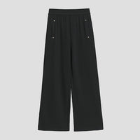 Damen Weite Satin-Loungehose mit elastischem Bund und Eingrifftaschen Nord Taschen - Schwarze Hose
