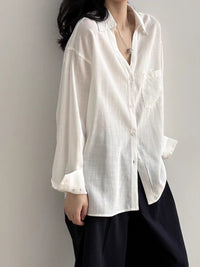 Damen Lässiges Leinenoptik-Longshirt mit Oversize-Schnitt und Brusttasche Nord Taschen - Weiß