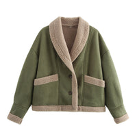 Damen Kurzjacke mit Knöpfen und Taschen - Grün