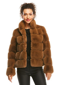 Damen Modische Daunenjacke mit hohem Kragen - Karamell