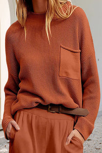 Damen Pullover mit Tasche, Rundhalsausschnitt und langen Ärmeln - Orange
