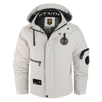 Herren wattierte Wind- und Wetterjacke mit Kapuze und Utility-Taschen - Elfenbeinweiß