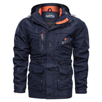 Herren wasserdichter und winddichter Outdoorparka mit abnehmbarer Kapuze - Dunkelblau 086
