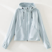 Damen Leichte Softshell-Outdoorjacke mit Kapuze und Zwei-Wege-Reißverschluss Nord Taschen - Blaue Jacke