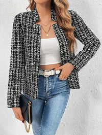 Damen Tweedjacke mit figurbetontem Schnitt und offenem Design - Schwarz-Weiße