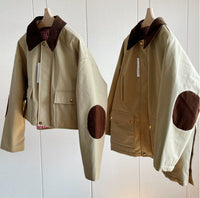 Damen Stylische Übergangsjacke mit kontrastierenden Ellbogenpatches Nord Taschen - Khaki