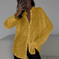 Damen Glitzernde Oversize-Hemdbluse - Gold