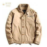 Herren Canvasjacke mit Teddykragen, Isolierfütterung und Kordelzug - Khaki