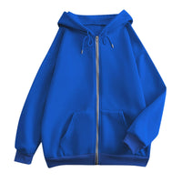 Damen weite Kapuzenjacke mit Reißverschluss, Kängurutaschen und Rippbündchen - Blau